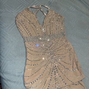 Source Unknown Beige Backless Dress with Silver Details